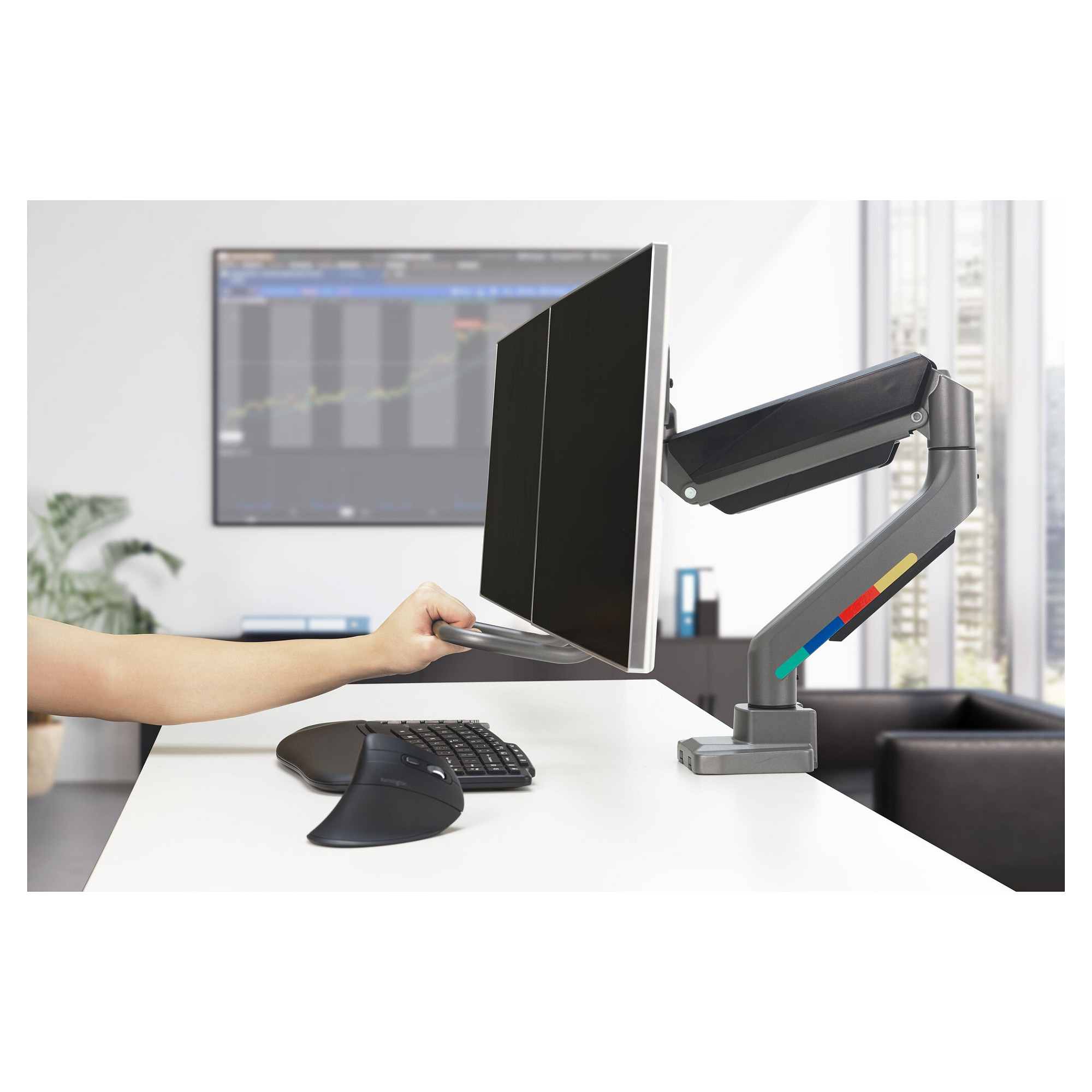 Mbajtëse për Monitor Kensington SmartFit K58272WW / 2 Monitorë / deri 32" / deri 9kg për Monitor / VESA 75x75 & 100x100 / Gas Spring / Rotacion 180° - Hiri 2