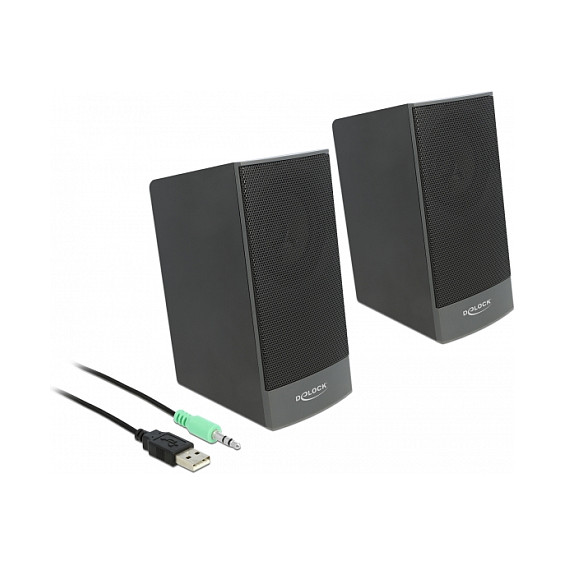 Altoparlantë për PC DeLOCK Stereo 2.0, 3W RMS, Jack 3.5 mm, USB – Zezë