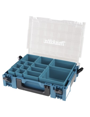 Kuti për Aksesorë Makita MAKPAC 191X80-2, 13 Ndarje, 395x295x110mm - Blu/Transparente