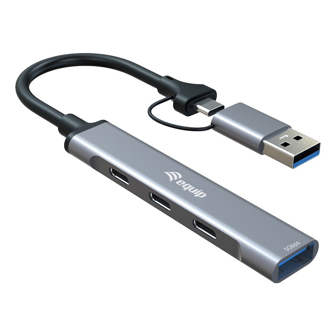 Hub Equip 128969, 3x USB-C, 1x USB-A, USB 3.2 Gen 1, 5Gbps - Gri