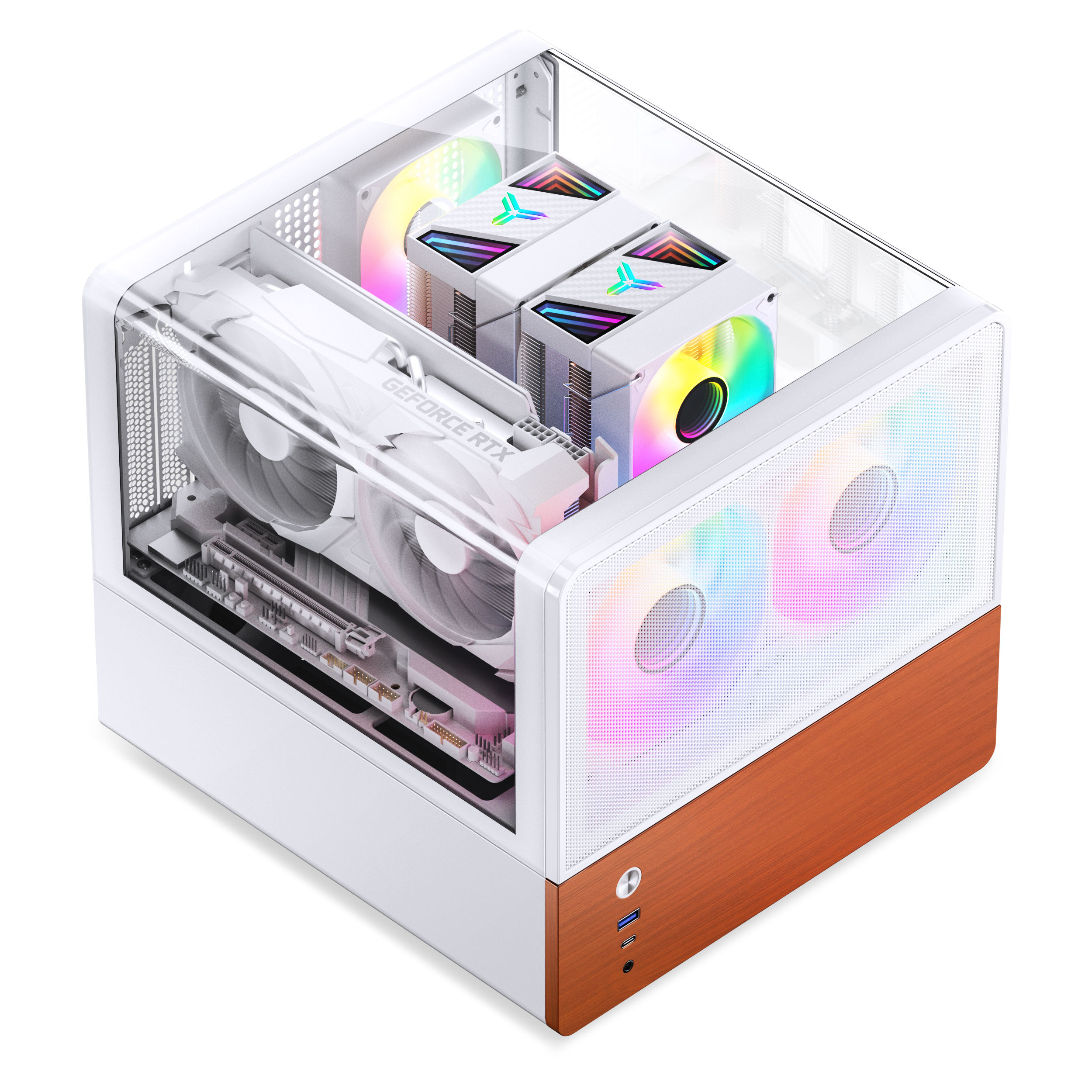 Kasë PC JONSBO V12 / Mini Tower / Micro-ATX / Mini-ITX / 2x 120mm Fan / Tempered Glass / Wood - E Bardhë