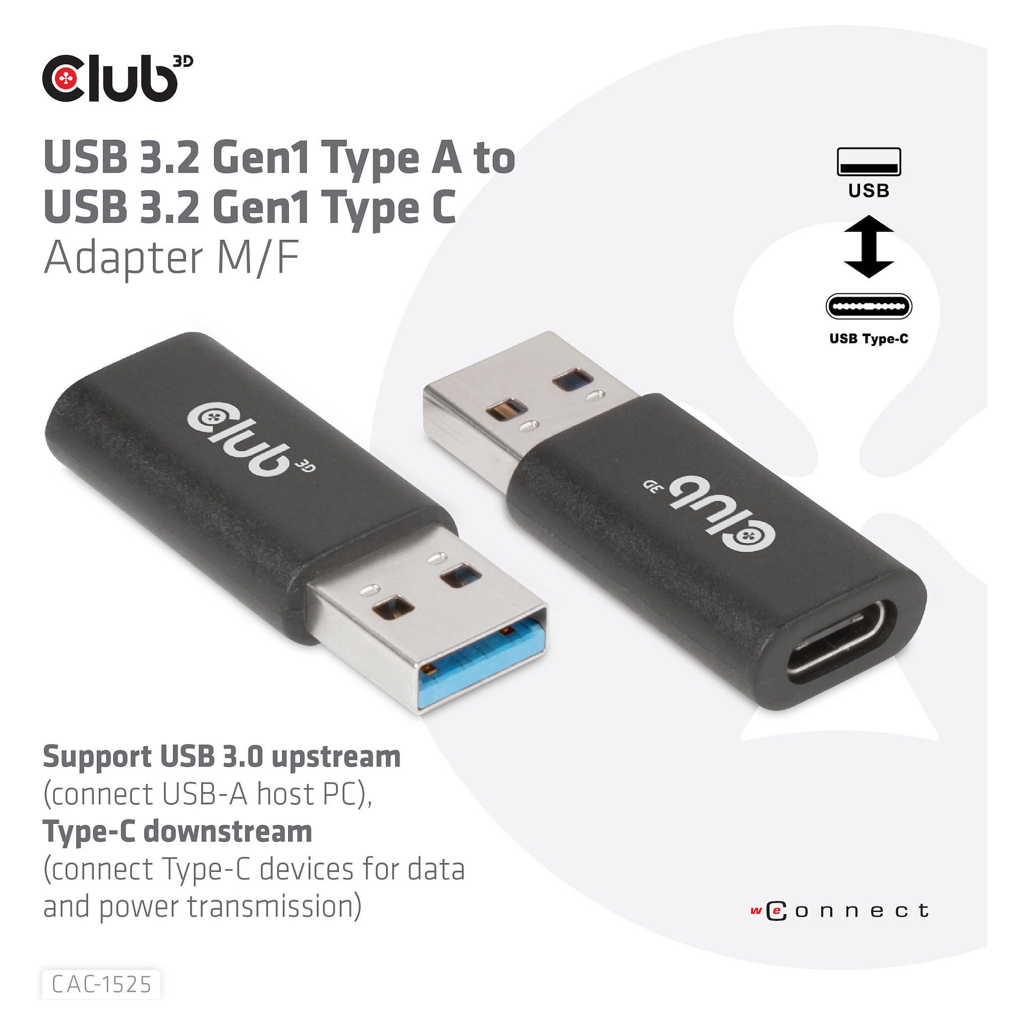 Club3D Adapter USB 3.2 Type‑A ↔ USB 3.2 Type‑C / St–Bu thumbnail 4
