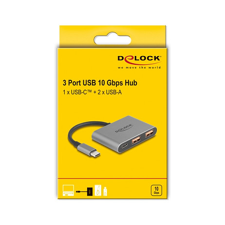 Hub USB DeLOCK 64337 / 3 Porta / 1× USB-C + 2× USB-A / 10 Gbps / 0.1 m - Gri 4