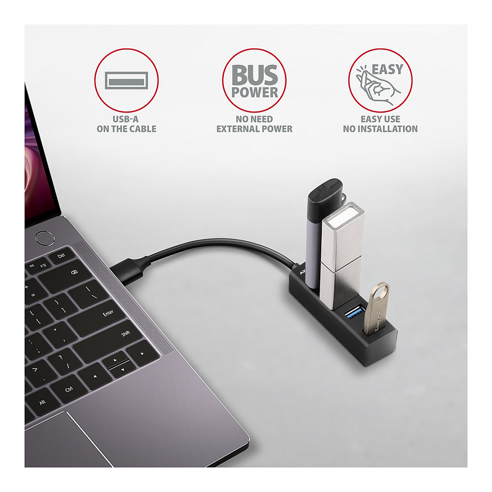 Hub USB-A AXAGON HUE-M1A, 4x USB-A, USB 3.2 Gen 1, 5Gbps, kabllo 20 cm - Zezë 3