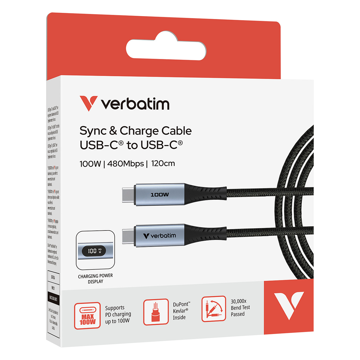Kabllo USB Verbatim 31848, USB-C në USB-C, 1.2 m, 100 W, ekran për fuqinë e karikimit - Zezë 6