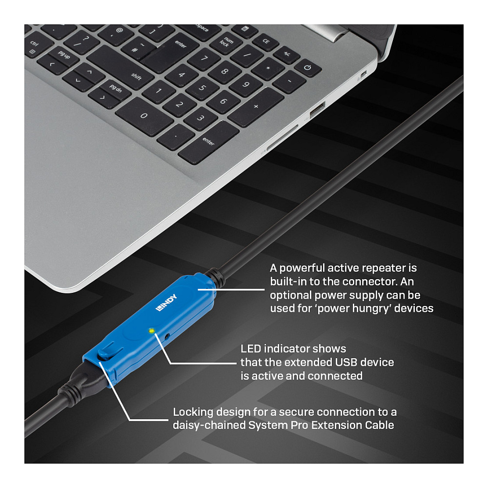 Kabllo USB LINDY 43158, USB 3.0, USB-A Mashkull në USB-A Femër, 5Gbps, 8m, Zgjatuese Aktive - Zezë 5