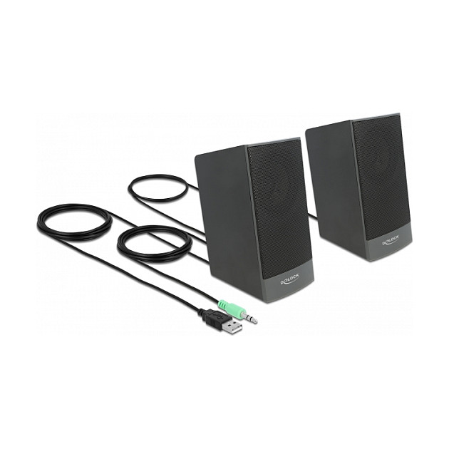 Altoparlantë për PC DeLOCK Stereo 2.0, 3W RMS, Jack 3.5 mm, USB – Zezë 2
