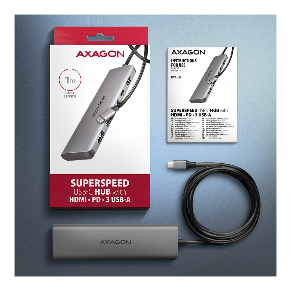 USB-C Hub AXAGON HMC-5H, 3× USB-A, HDMI 4K, USB-C PD 100W - Argjend 6