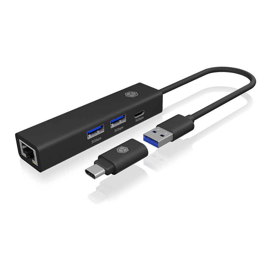 Hub USB ICY BOX IB-HUB1439-LAN, 4-në-1, 2x USB-A 3.2 Gen 1, USB-C 3.2 Gen 1, RJ45 Gigabit, 5Gbps - Zezë 3