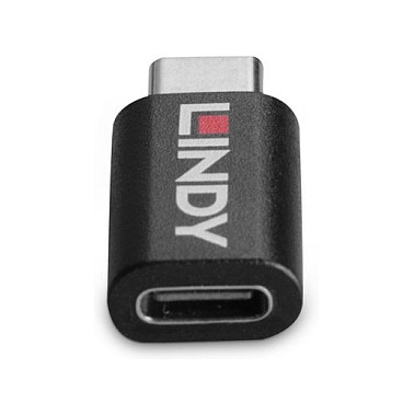 Adapter USB LINDY 71265, USB 3.2 Gen 1, USB-C Mashkull në USB-C Femër, Data Blocker, 100W - Zezë 3