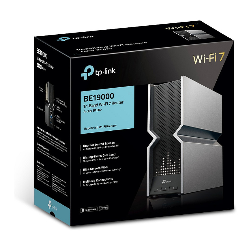 TP-Link Archer BE800 Ruter Wi-Fi 7 BE19000 Tri-Band, deri 18.656Gbps, 1× 10Gbps WAN/LAN, 1× 10Gbps SFP+/RJ45 Combo, 4× 2.5Gbps LAN, USB 3.0 – E zezë/Gri 6