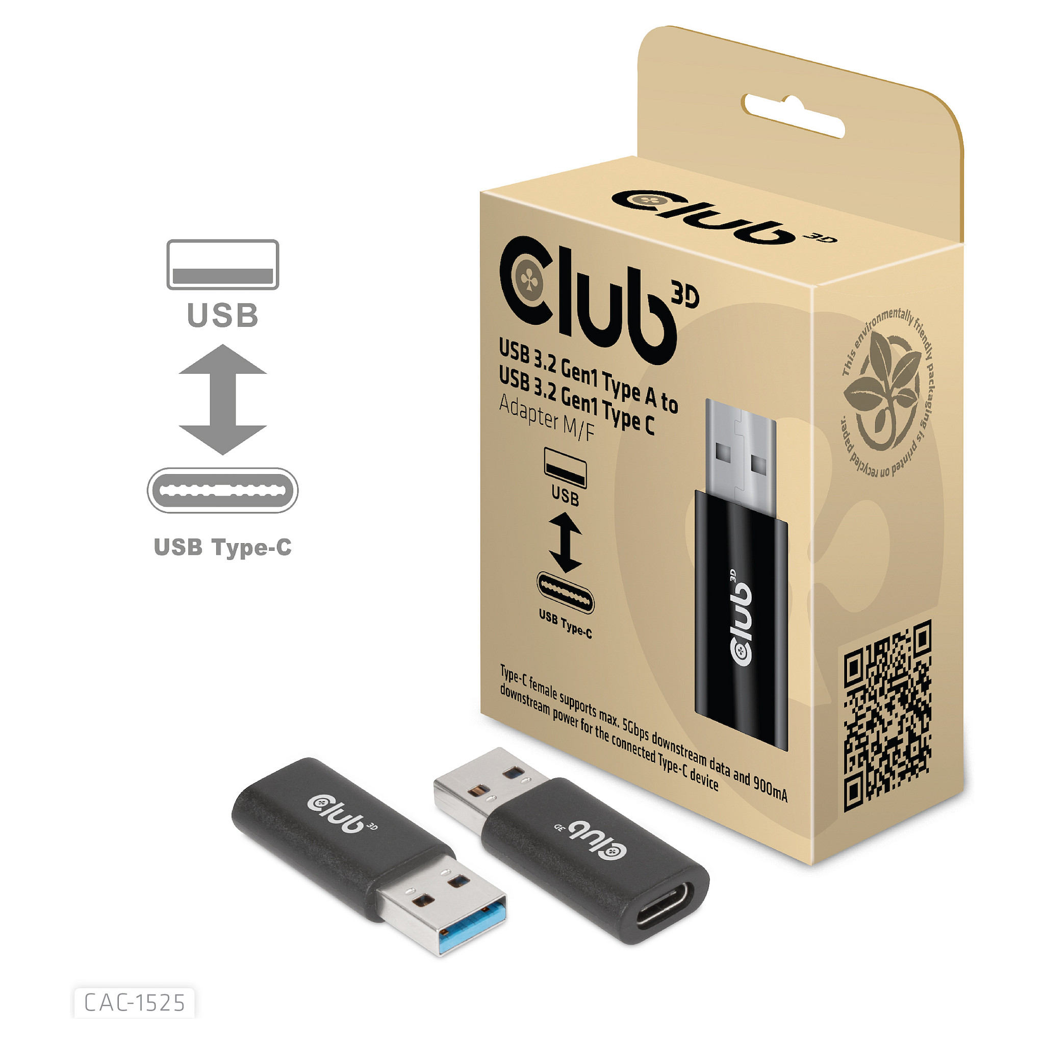 Club3D Adapter USB 3.2 Type‑A ↔ USB 3.2 Type‑C / St–Bu thumbnail 2