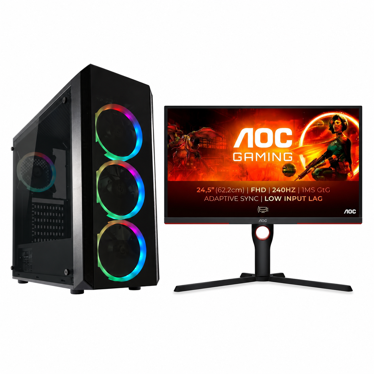 STARBUNDLE SERIES X8, Ryzen 5 5600X, 16GB DDR4, 500GB, RTX 5050 8GB, Case Quad-Luxx + Monitor Gaming AOC G3 25G3ZM/BK, 25" Full HD 240Hz 0.5ms, HDMI+DP