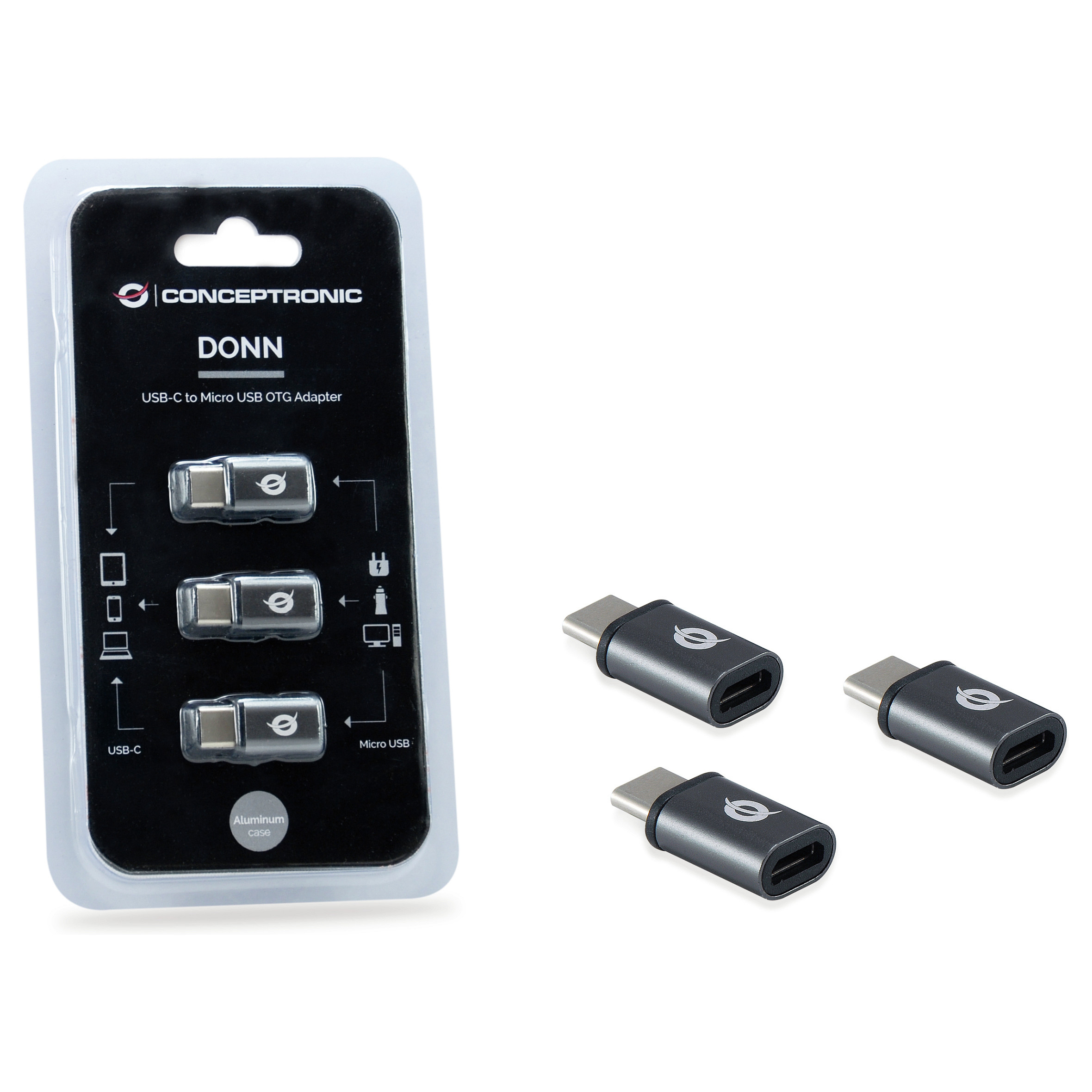 Adapter Conceptronic DONN05G, USB-C Mashkull në Micro USB Femër, USB 2.0, 480Mbps, 3 copë - Gri 4