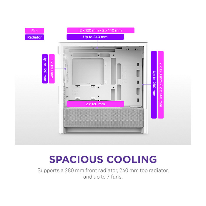 Kasë NZXT H3 Flow CC-H31FW-01 -Bardhë thumbnail 5