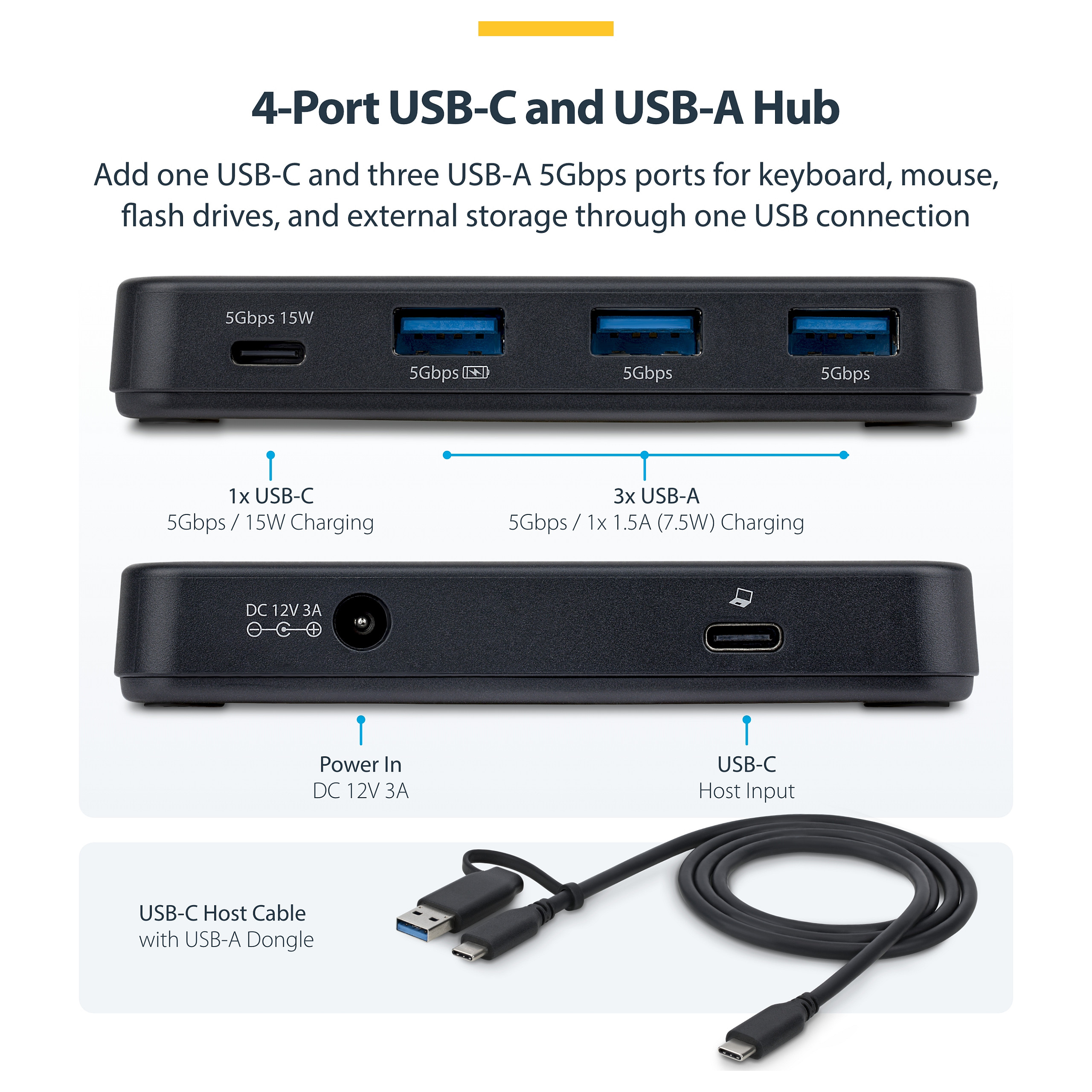Hub StarTech.com 311UE-USB-HUB, 3x USB-A, 1x USB-C, 5Gbps, 36W - Zezë 5