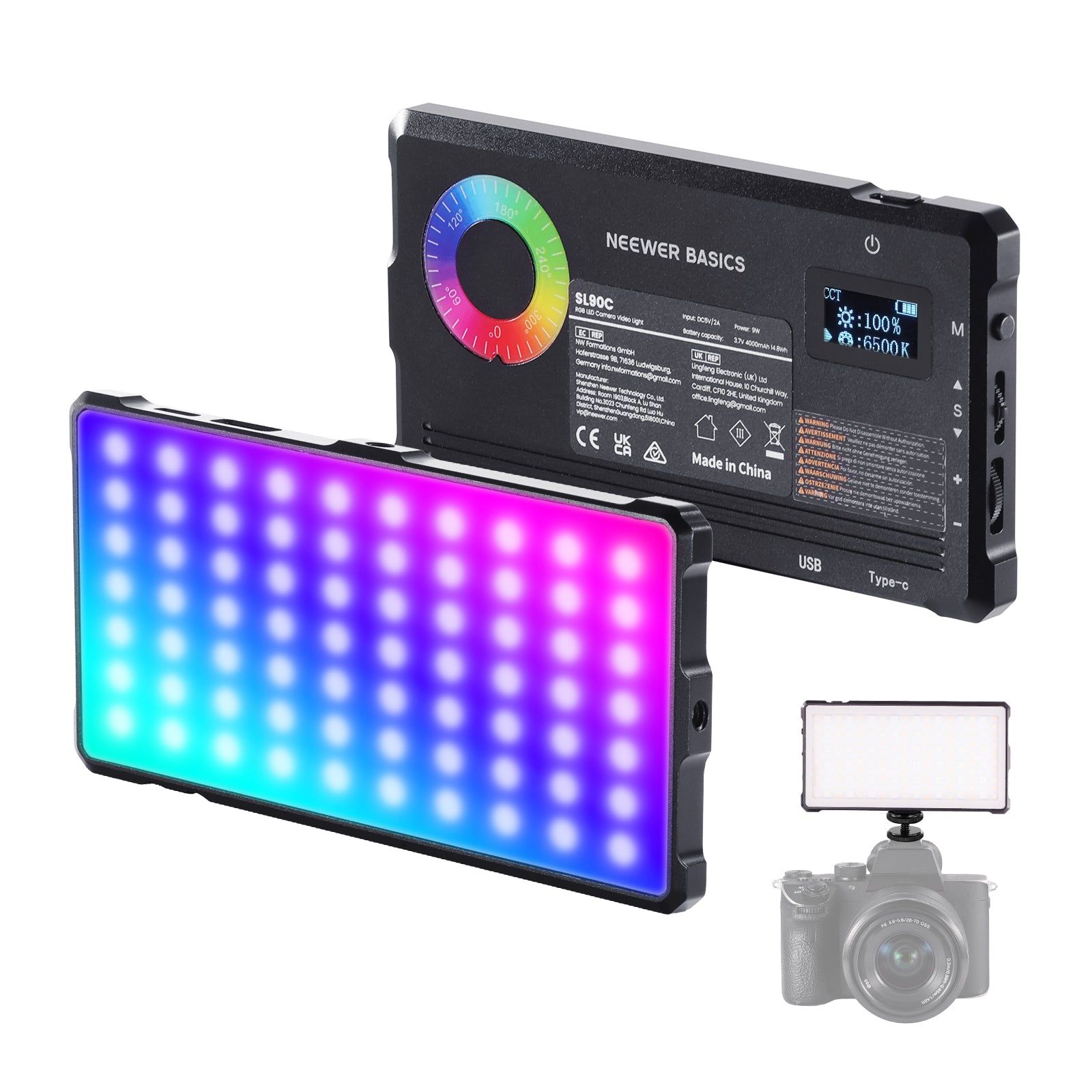 Dritë e Mençur Neewer SL90C, RGB, 8W, 984Lux, 2700-7500K, CRI 97, TLCI 98+, 15cm - Zezë