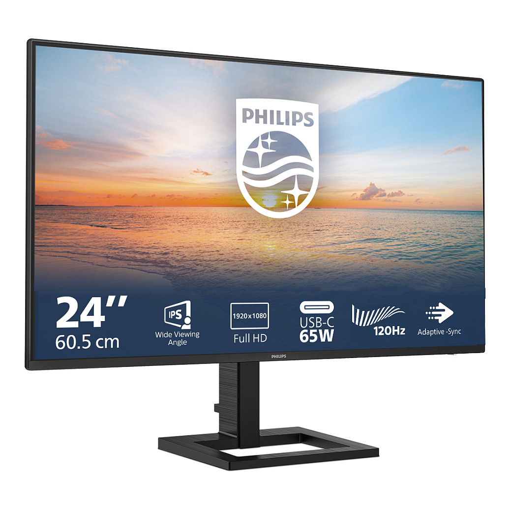 Monitor Philips 24E1N1300AE, 23.8", 16:9, Flat, IPS, Full HD 1920 × 1080, 100Hz, 4ms, 1ms MPRT, HDMI, USB-C 65W, Altoparlantë – Zezë thumbnail 3