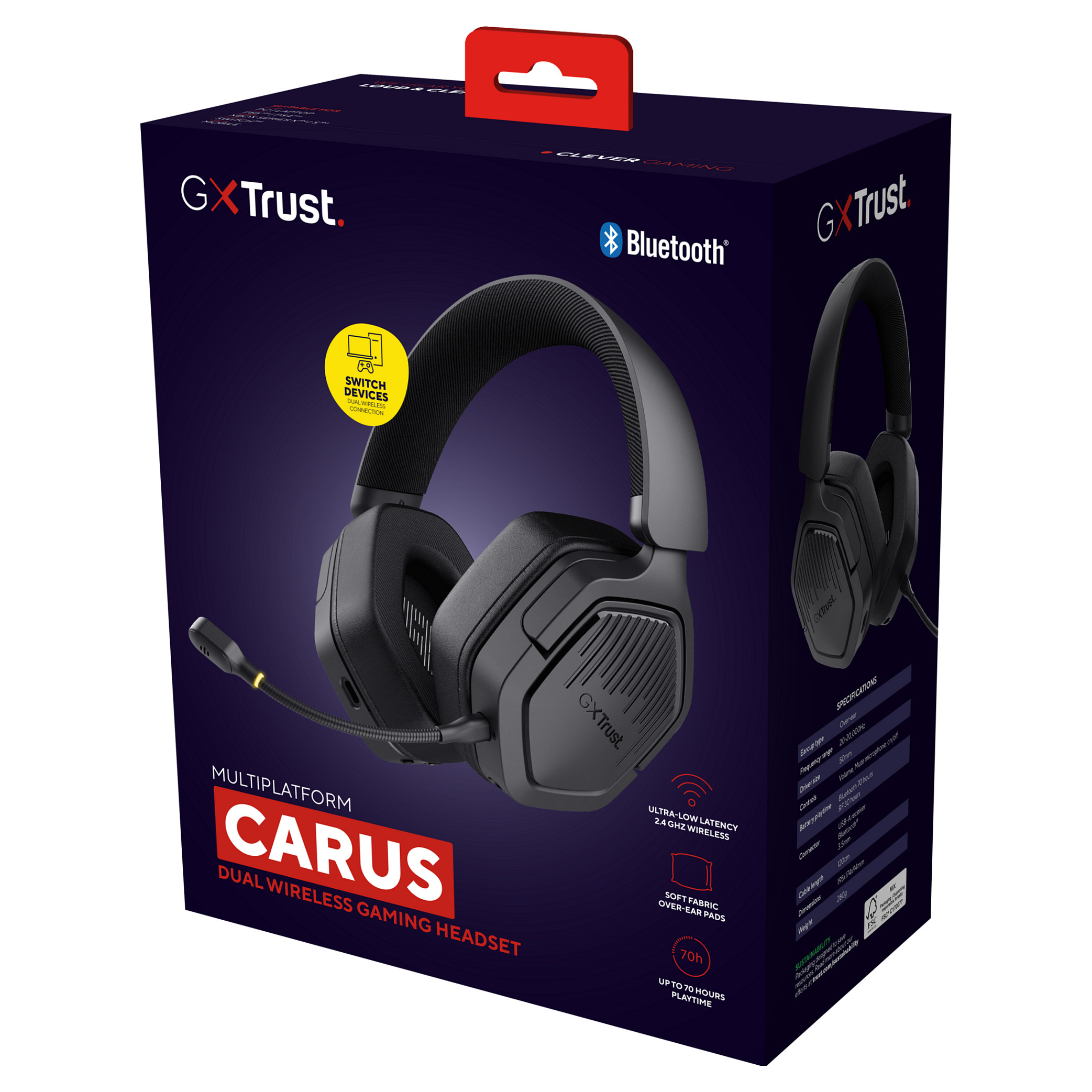Kufje Gaming Trust GXT 493 Carus / Wireless / Over-Ear / 50 mm / 70 orë / Mikrofon – Zezë 9