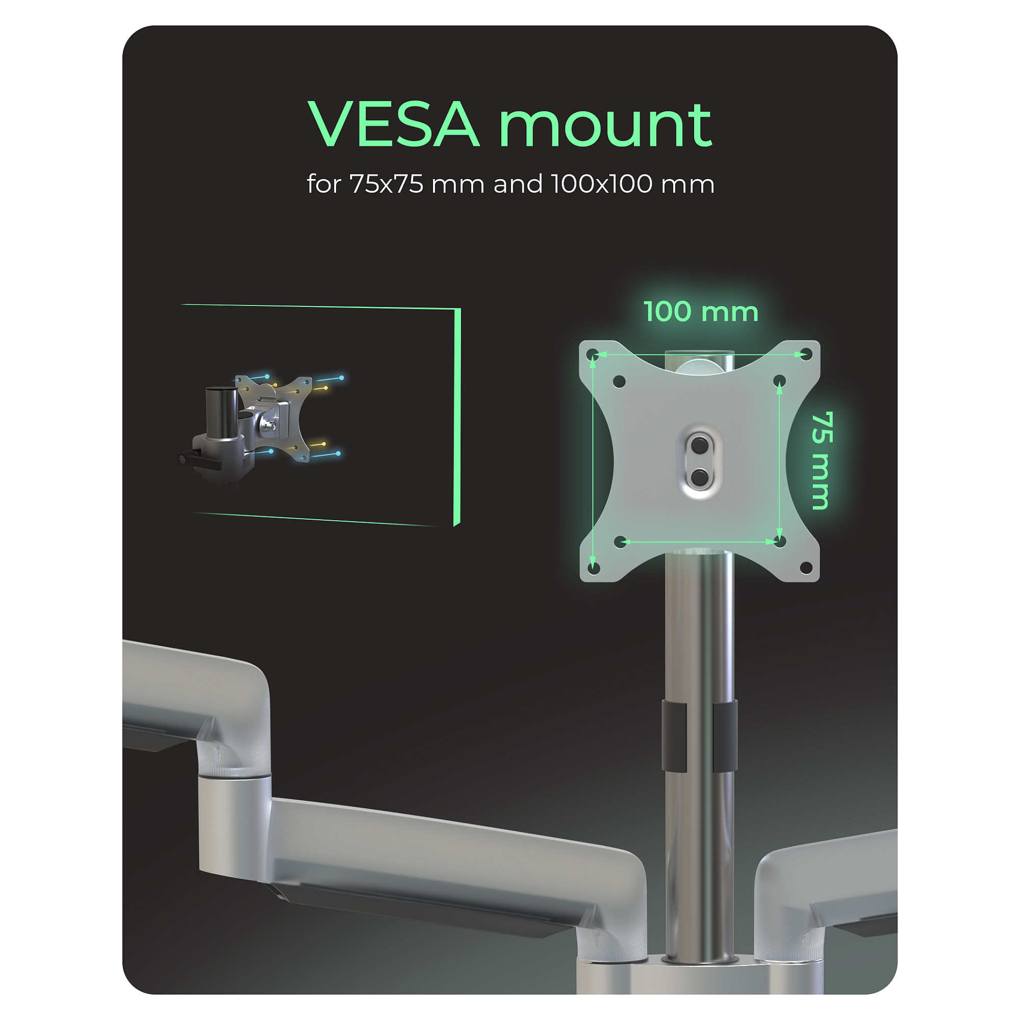 Mbajtëse për Monitor ICY BOX IB-MS505-TI , 3 Monitorë , deri 32" , deri 7kg për monitor , VESA 75x75 & 100x100 - Argjend/Zezë 7