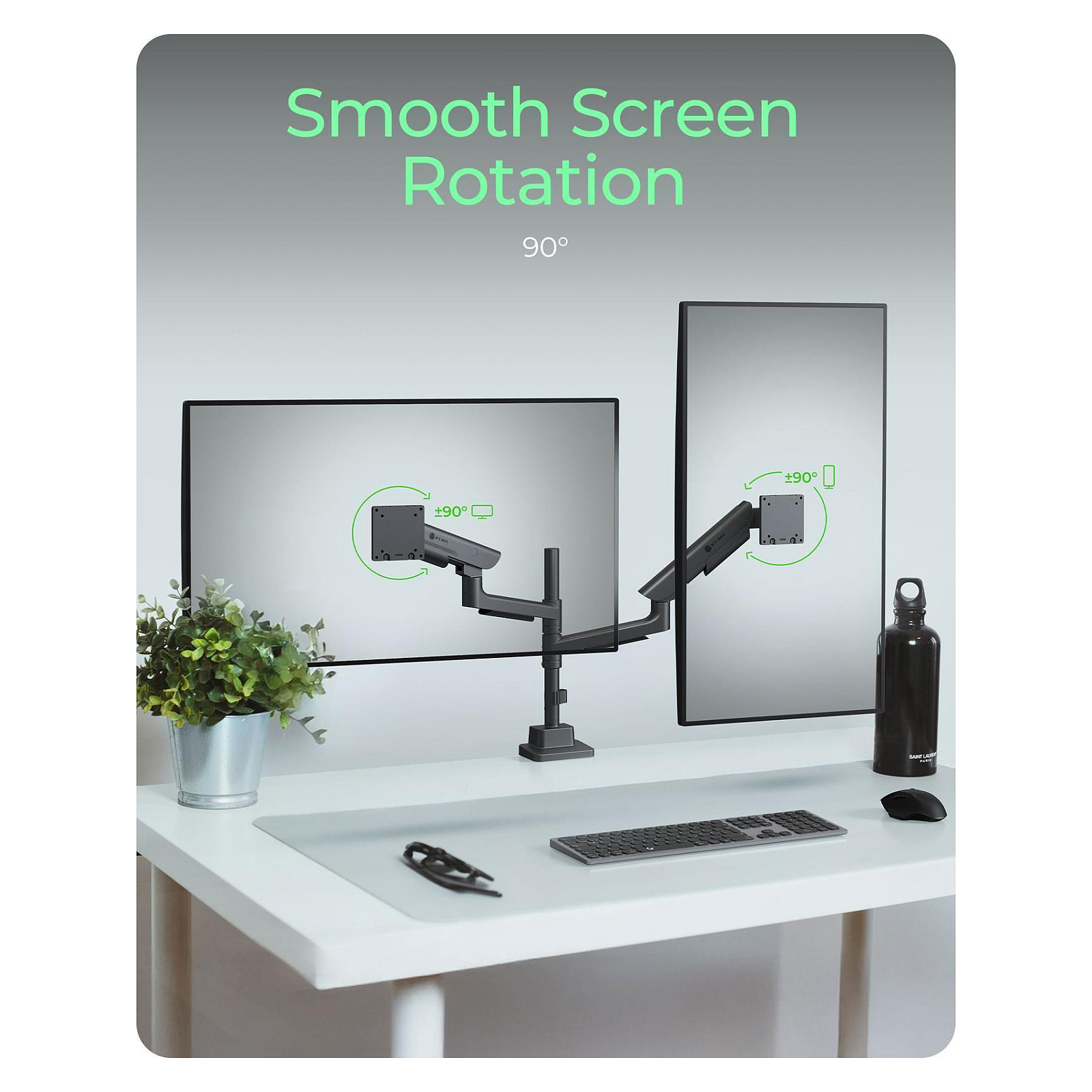 Mbajtëse për Monitor ICY BOX IB-MS702-T / 2 Monitorë / 13–27" / deri 7kg për Monitor / VESA 75x75 & 100x100 / Gas Spring / Rotacion 360° - Zezë 5