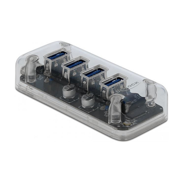 Hub DeLOCK 64087, 4x USB-A, USB 5Gbps, USB Micro-B, Furnizim Shtesë 5V, LED - Transparent 2