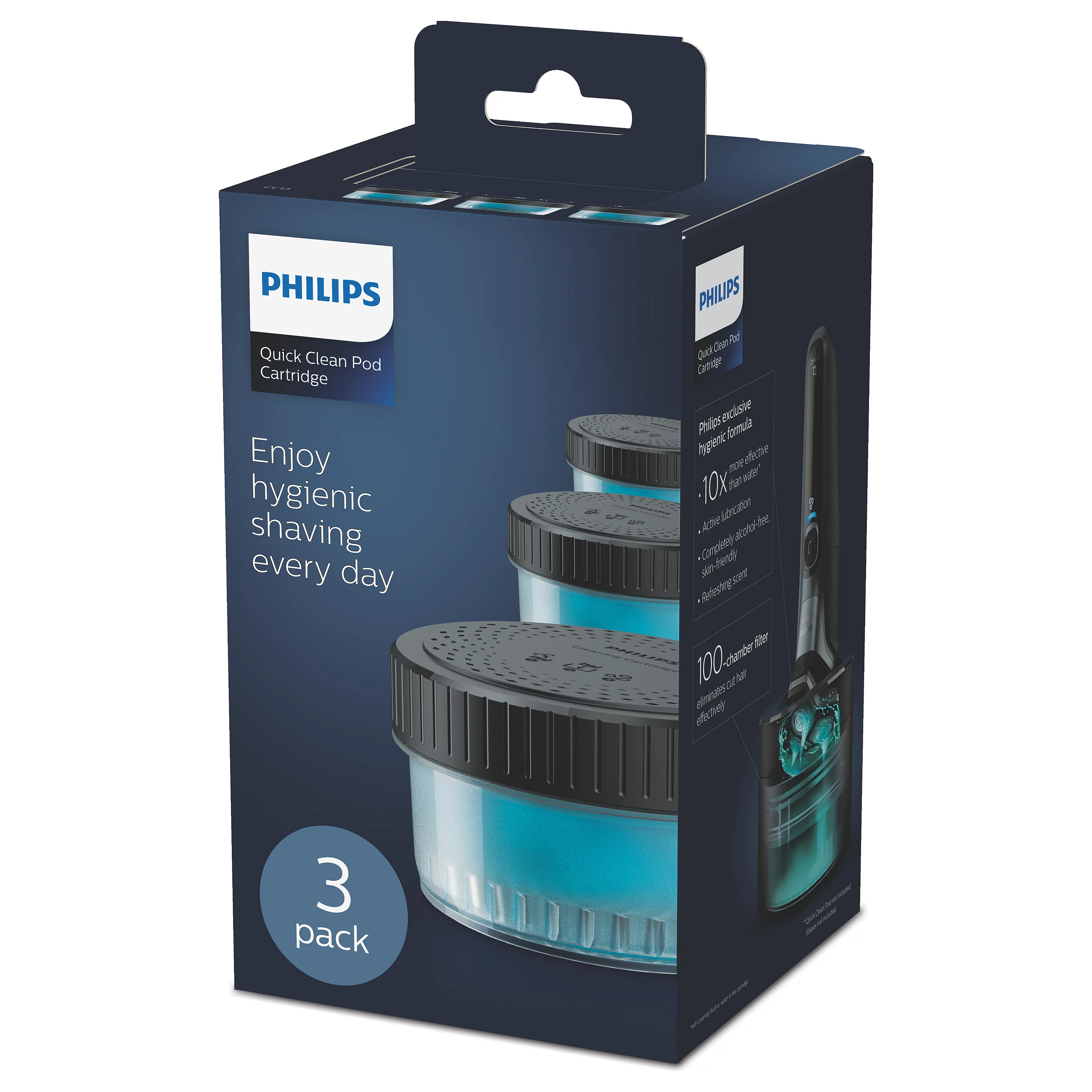 Lëng pastrues për rroje elektrike Philips Quick Clean Pod CC13/50 / 160 ml / Pa Alkool / 3 Copë - Blu/Zezë 4