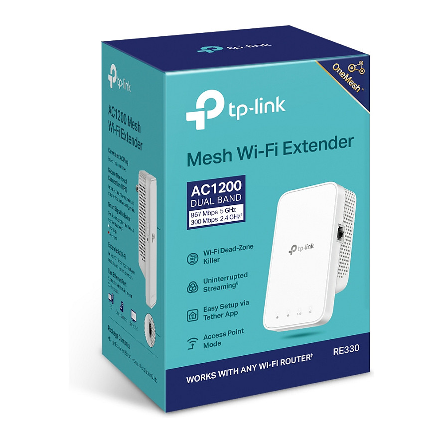 TP-Link RE330 AC1200 Mesh Wi-Fi Extender / Dual-Band / 300+867Mbps / 10/100Mbps LAN / Access Point 8