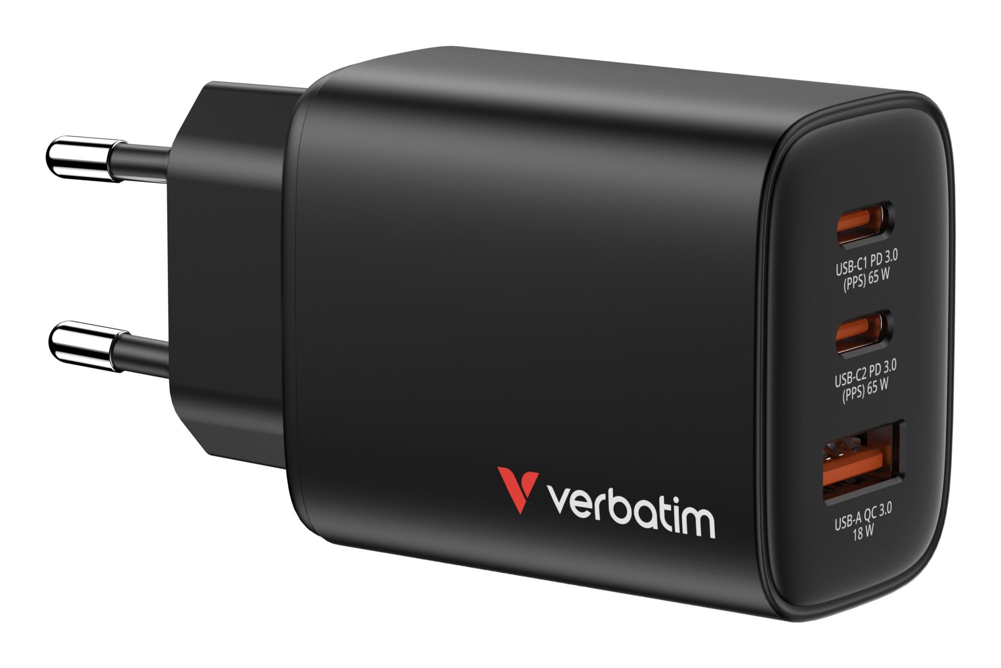 Karikues Verbatim Essentials GaN / 32352 / 65W / 2x USB-C + USB-A / PD 3.0 / PPS / QC 3.0 – Zezë