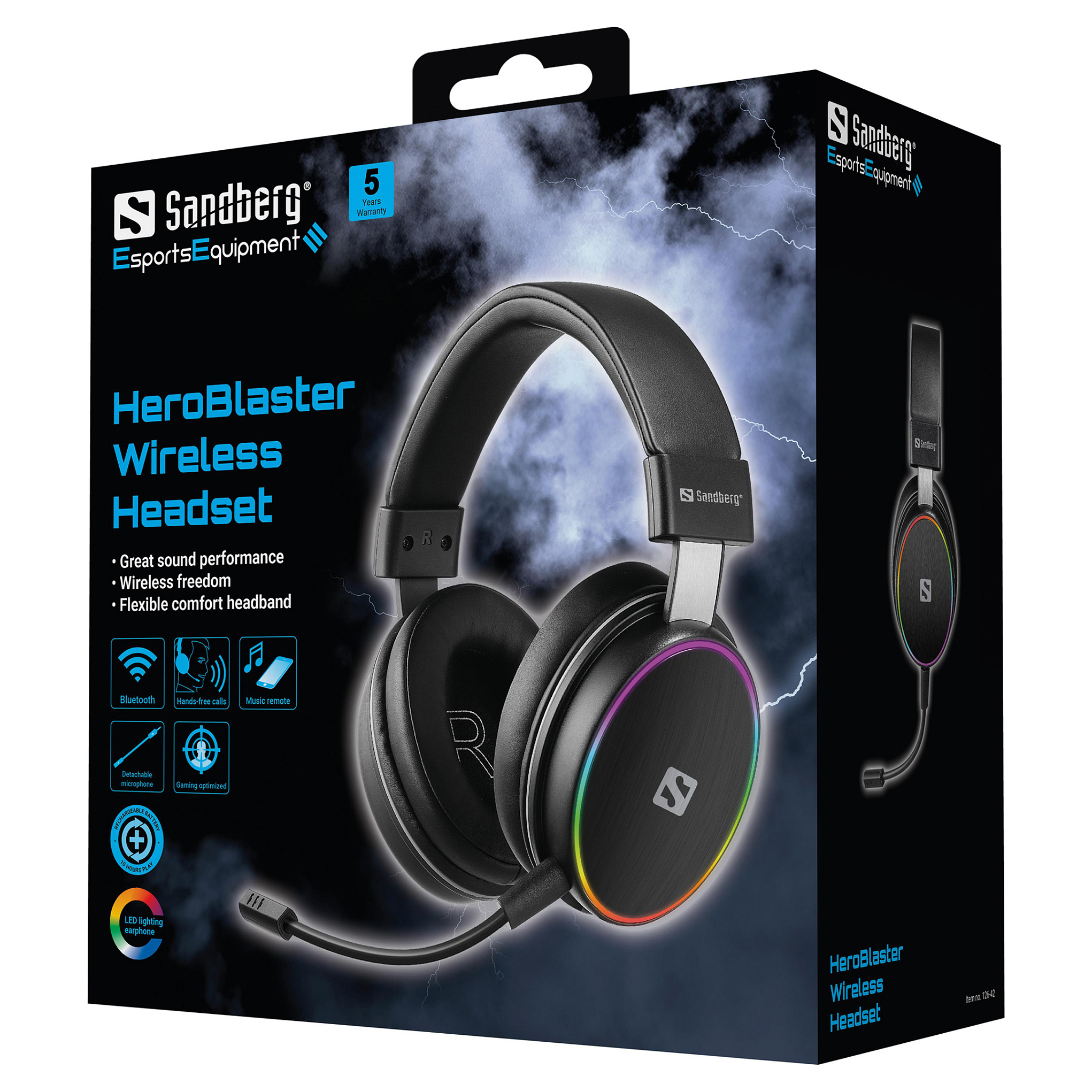 Kufje Gaming Sandberg HeroBlaster / Wireless / Bluetooth 5.1 / 50mm / 10 orë / 3.5mm - Zezë 6