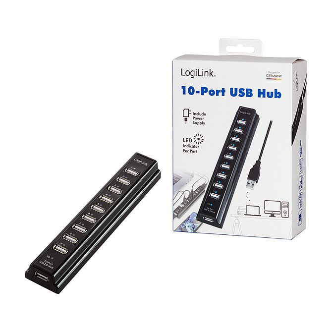 Hub LogiLink UA0096 , 10x USB-A , USB 2.0 , 480Mbps , Furnizim me Energji , 5V, 3.5A - Zezë 8