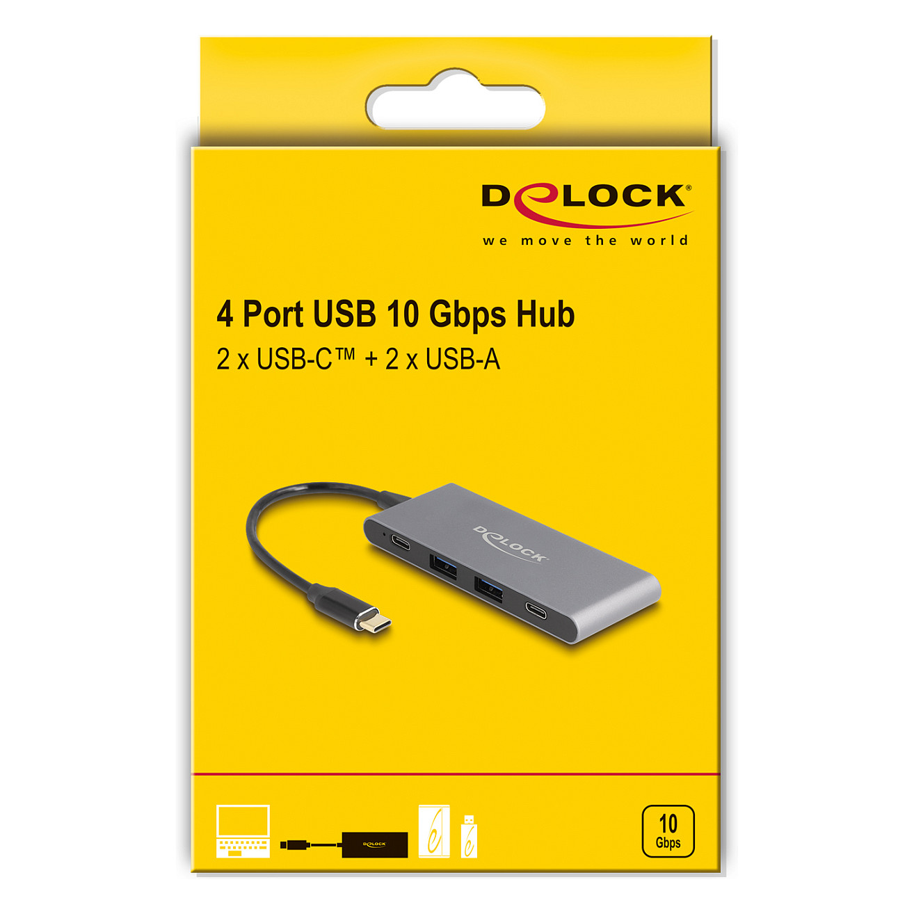 Hub USB DeLOCK 64111 / USB 10 Gbit/s / 2x USB-A + 2x USB-C / 0.15 m - Gri 3