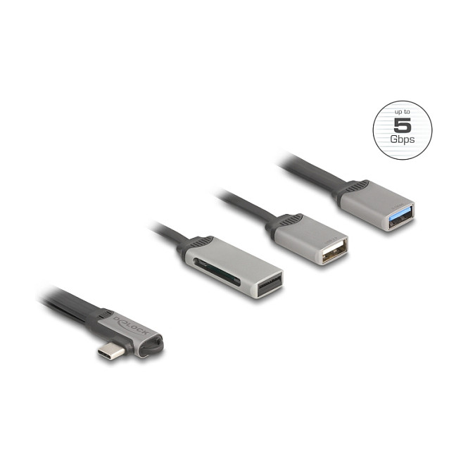 Hub USB DeLOCK 64303 / USB Type-C / 2 Porta USB / SD / Micro SD / 5 Gbps - Gri 4