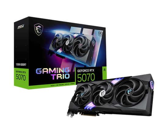 Kartelë Grafike Nvidia MSI GeForce RTX 5070 Gaming Trio OC, 12GB GDDR7, 192-bit, 3x DisplayPort 2.1b, HDMI 2.1b, 3x Fans – Zezë