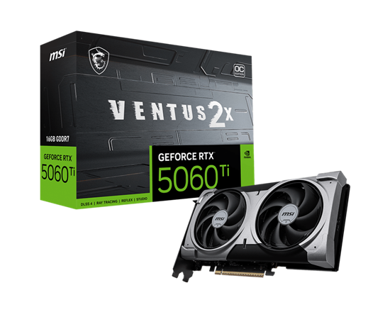 Kartelë Grafike Nvidia MSI GeForce RTX 5060 Ti Ventus 2X OC Plus, 16GB GDDR7, 128-bit, 2x Fans, 3x DisplayPort 2.1b, HDMI 2.1b – Gri
