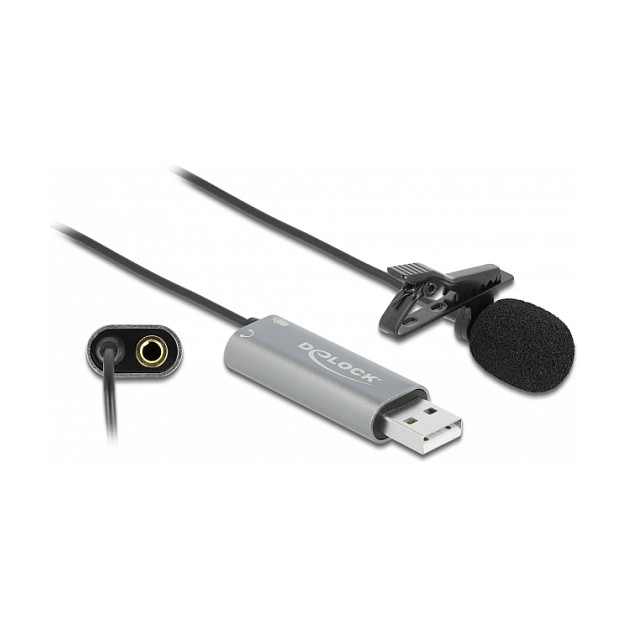 Mikrofon DeLOCK USB Lavalier Omnidireksional / Clip + 3.5mm Stereo Jack - Zezë thumbnail 2
