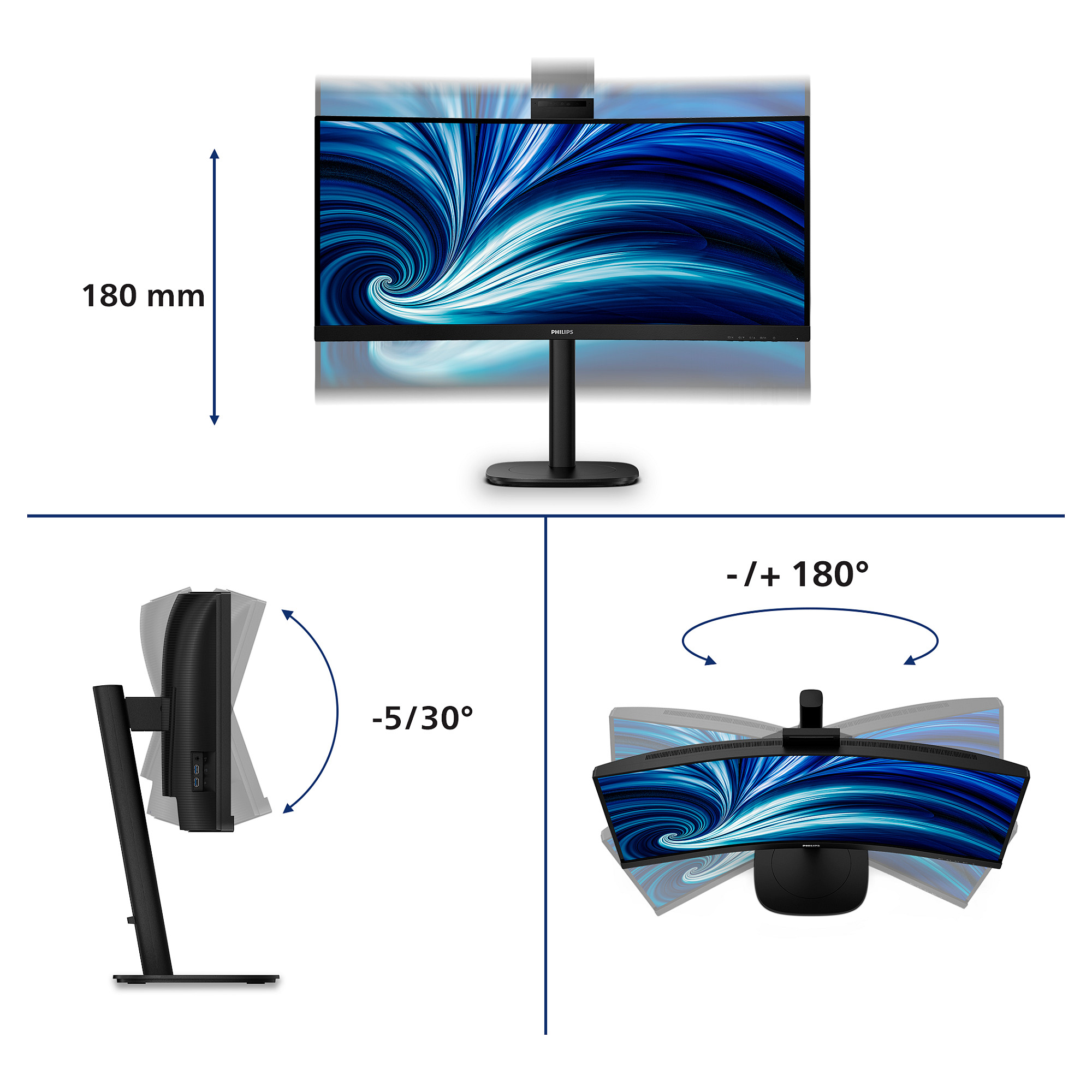 Monitor Philips 34B2U3600CH / 34" / Wide Quad HD VA LCD / 120 Hz / 4ms / USB-C + HDMI + DP / Curved - Zezë thumbnail 6