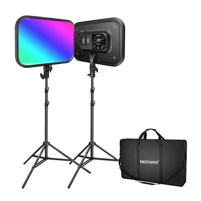 Dritë e Mençur Neewer RGB168, 2x 60W, RGB, 5000Lux, 2500-8500K, CRI 97+, TLCI 97+, 2x Tripod 85-200cm - Zezë