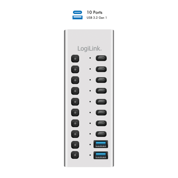 Hub USB-C LogiLink UA0448, 2x USB-A, 8x USB-C, USB 3.2 Gen 1, 5Gbps, me çelësa - Bardhë 3