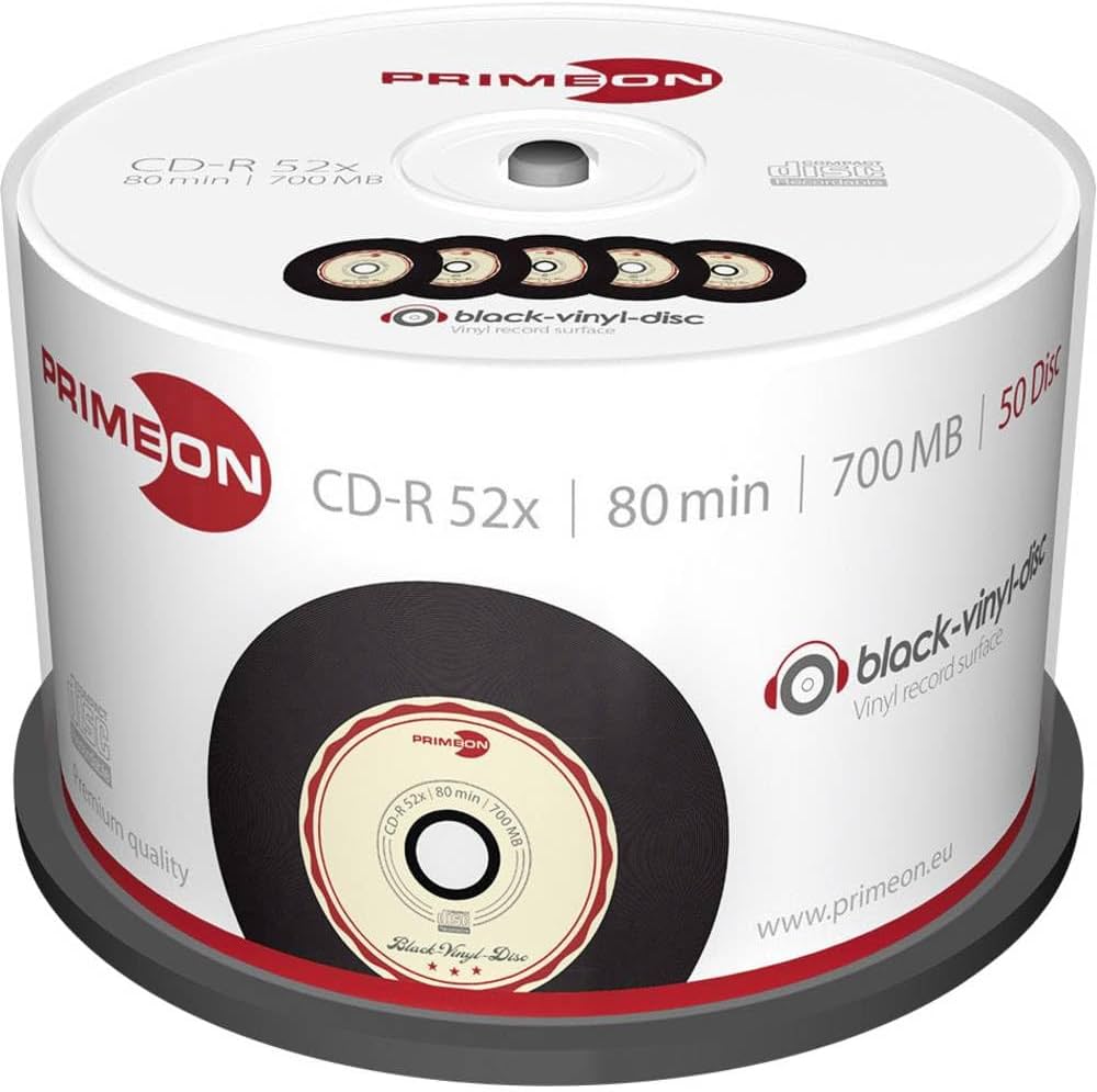CD PRIMEON CD-R 700MB, 52x, Black Vinyl, 50 Copë