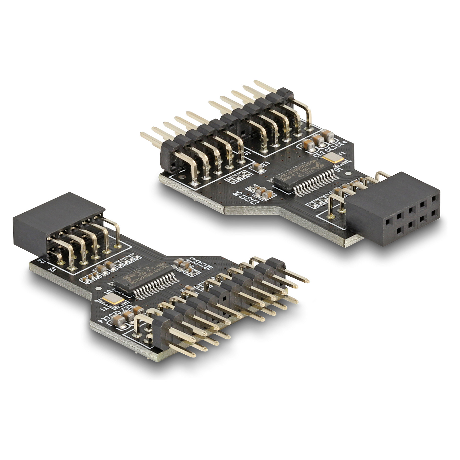 Hub USB 2.0 DeLOCK 60045, 1x Pin Header Femër 9-Pin në 2x Pin Header Mashkull 9-Pin 2