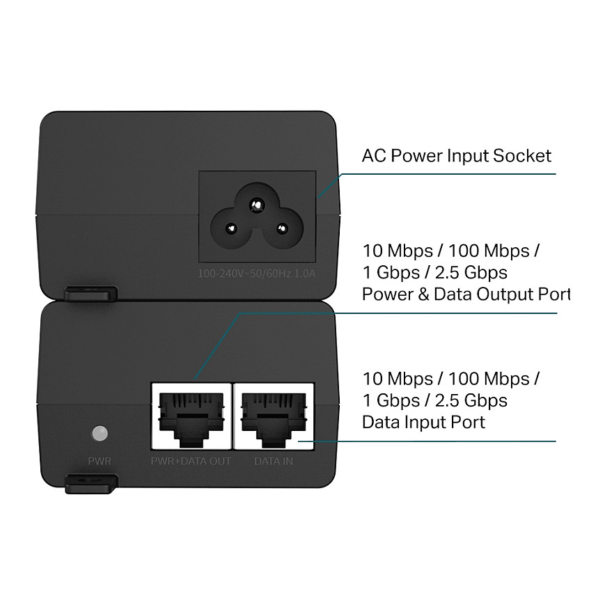 TP-Link Omada POE260S 2.5G PoE+ Injector – 30W, 2× 2.5GbE RJ45, IEEE 802.3af/at thumbnail 3