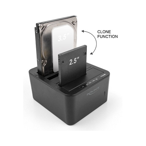 Këllëf për Disqe Delock 64332, 3x SATA HDD/SSD 2.5”/3.5”, USB 5Gbps, Duplicator, Klonim 1:2 - Zezë thumbnail 5