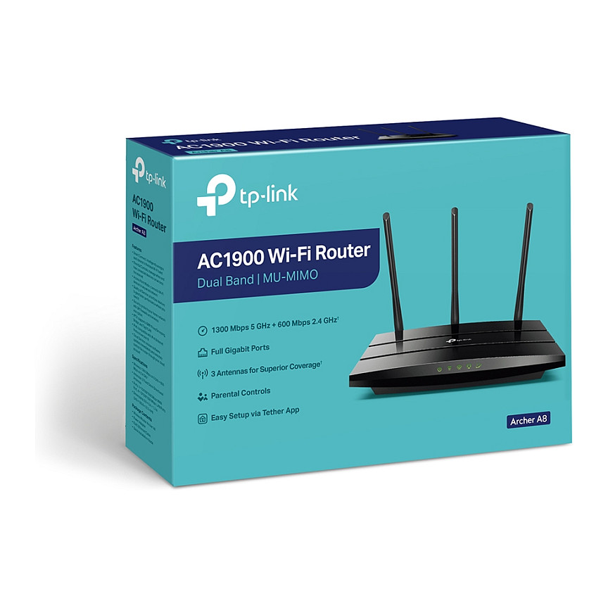 TP-Link Archer A8 AC1900 Dual Band Wireless Router – 2.4GHz 600Mbps + 5GHz 1300Mbps, 1x WAN + 4x Gigabit LAN, MU-MIMO, Beamforming, i zi 4