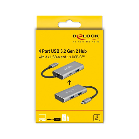 Hub USB DeLOCK 63261 / USB 10 Gbit/s / 3x USB-A + 1x USB-C / Aluminium / 0.12 m - Gri 4