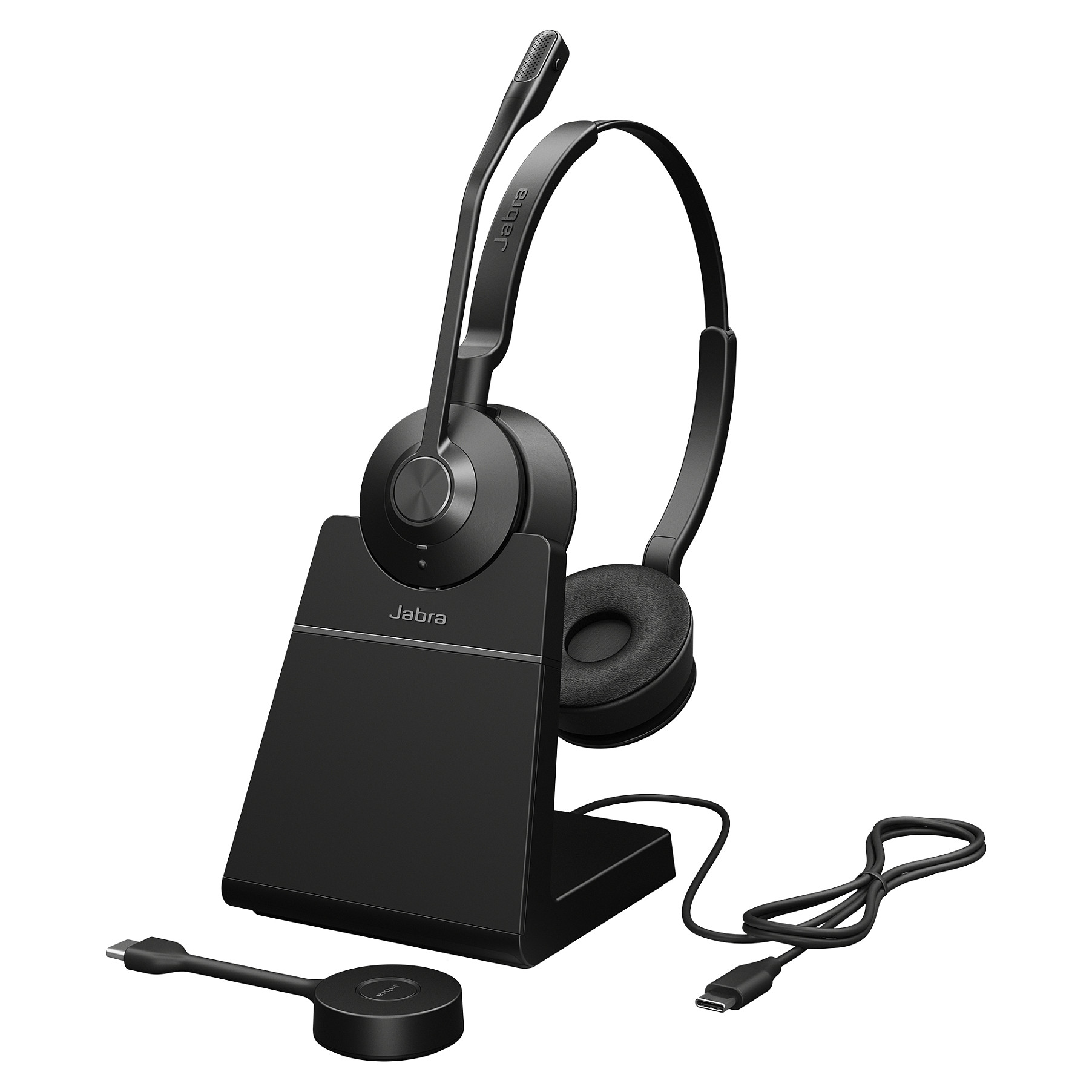 Jabra Engage 55 UC Stereo USB-C Wireless Headset – DECT, 150m, 13h, Charging Stand – Zezë/Titanium