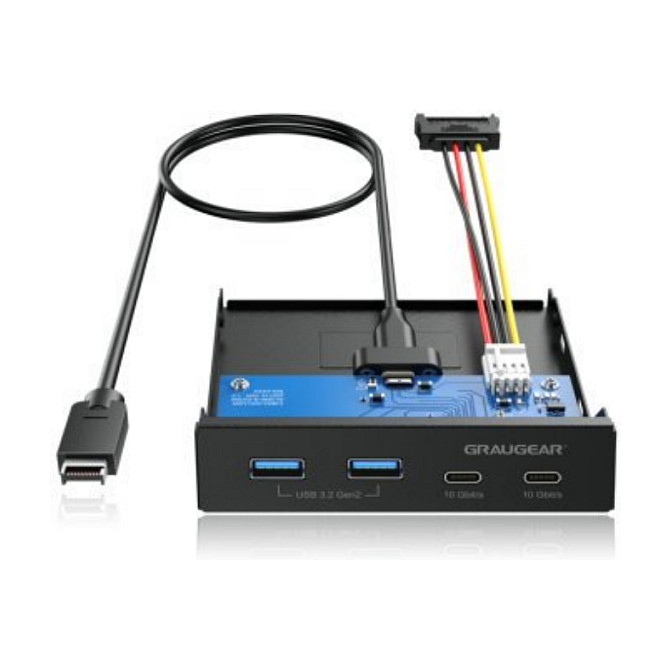 GRAUGEAR Multi Front Panel 4‑Port USB Hub / 2x USB‑C + 2x USB‑A