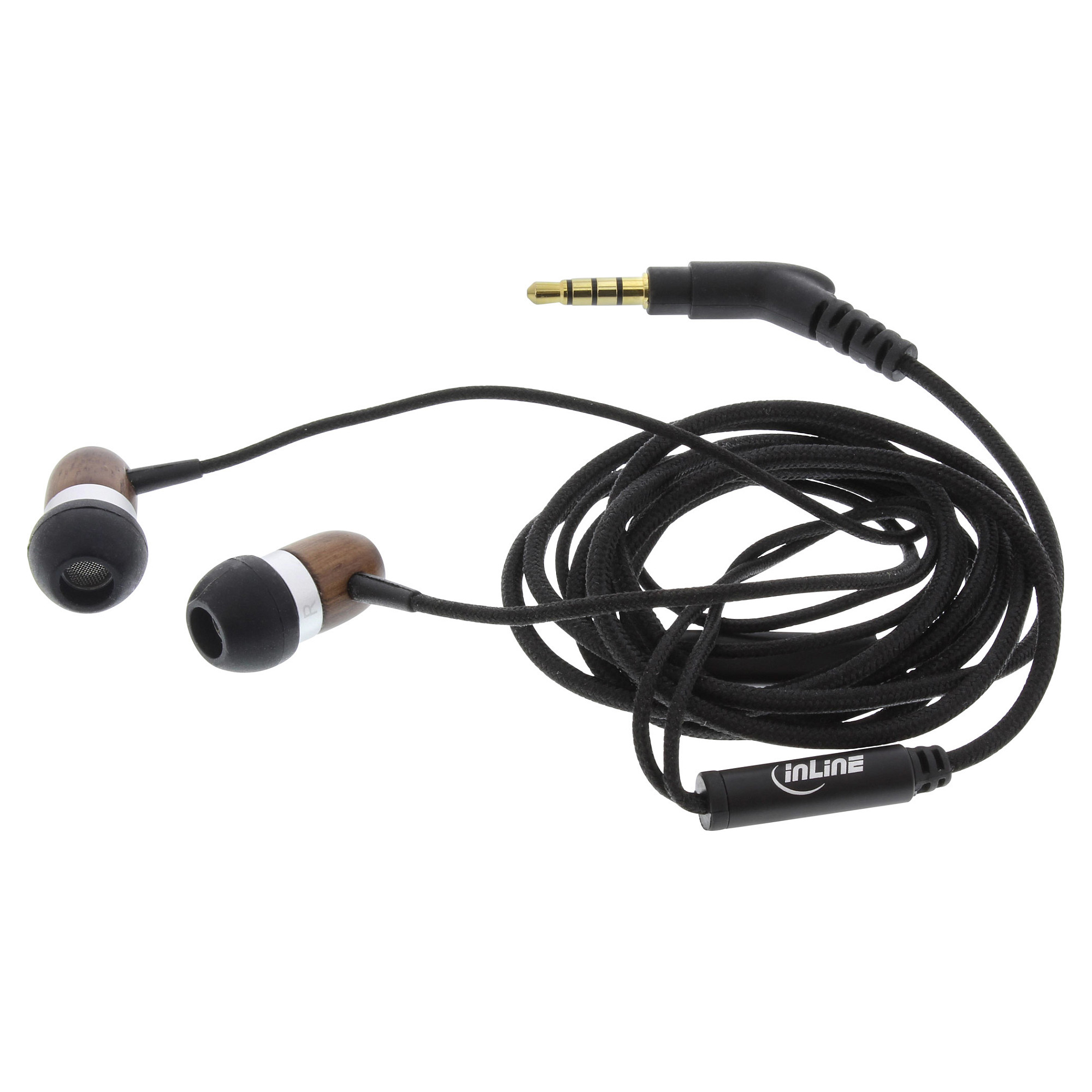 Kufje me kabllo InLine woodin-ear, 3.5mm, Mikrofon, Buton Funksioni, Kabllo 1.2m - Kafe 2