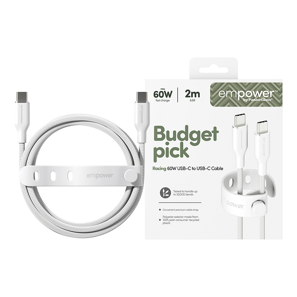 Kabllo empower by PanzerGlass Racing, EM85432, USB-C në USB-C, USB 2.0, 60W, 2 m -Bardhë 2