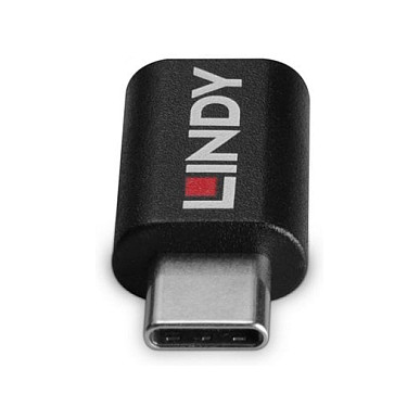 Adapter USB LINDY 71265, USB 3.2 Gen 1, USB-C Mashkull në USB-C Femër, Data Blocker, 100W - Zezë 4